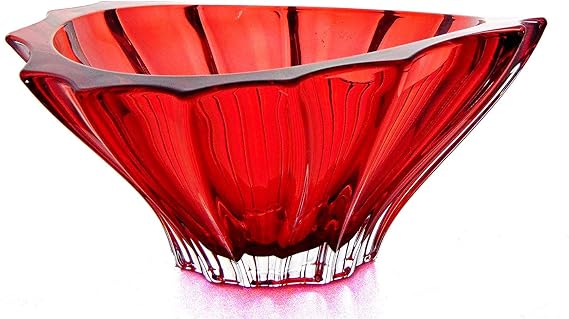 Czech Bohemian Crystal Glass Bowl-Vase 8''-Dia Red Vintage European Design ''Plantica'' Elegant Centerpiece Fruits Desserts Decorative Home Decor Birthday Wedding Housewarming