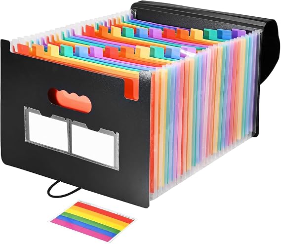 Accordion File Organizer,26 Pocket Plastic Expanding Black Folder,Letter A4 Size Organizer for Drawer
