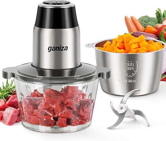 Ganiza Food Processors with 2 Bowls, 450W Meat Grinder Vegetable Chopper