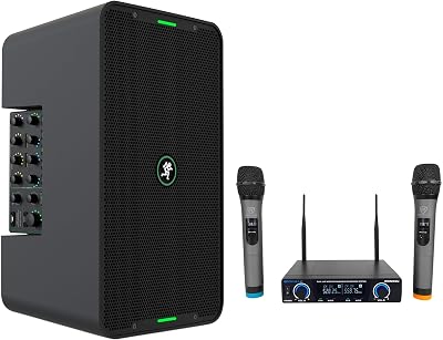 Audiosavings Bundle: 1 Mackie ShowBox Rechargeable 8 DJ PA Bluetooth SpeakerMixer Recording Interface Bundle With 1 Rockville RWM72U Wireless Handheld Microphone System Digital Display 2 items