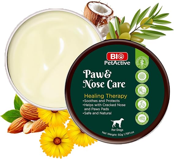 Bio PetActive Paw & Nose Balm for Dogs - 100% Natural Lick-Safe Moisturizing Balm with Vitamin E-Rich Olive Oil, Calendula & Beeswax - Helps Protect, Heal & Soothe Dry Cracked Paws & Nose - 1.75 oz