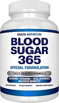 Arazo Nutrition Blood Sugar 365 Supplement Supports Healthy Energy Levels - 120 Herbal Pills - 60 Day Supply