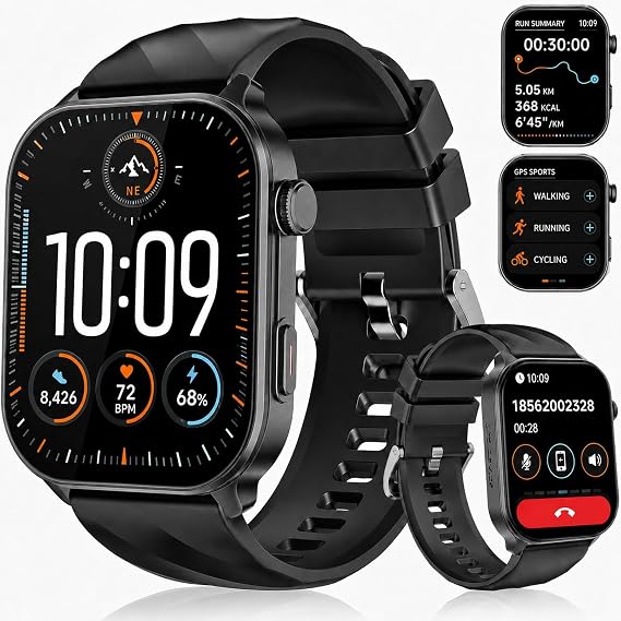 Smart Watch for Men, GPS, 2.01" HD Fitness Watch Black | Answer/Make Calls, for Android & iPhone, Heart Rate/Sleep/Sports Monitor Smartwatch, 1 ATM Waterproof