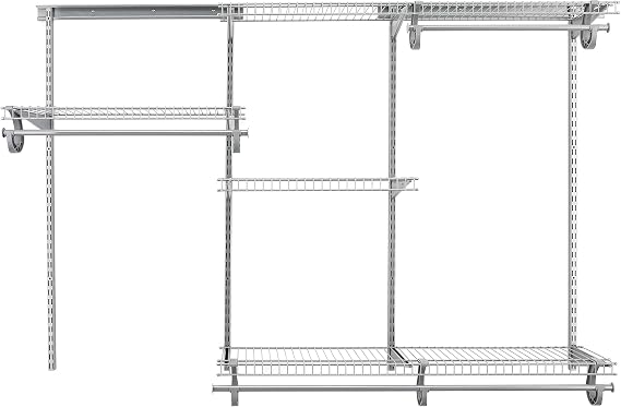 ClosetMaid ShelfTrack Wire Closet Organizer System, Adjustable from 4 to 6 Ft., with Shelves, Clothes Rods, Hardware, Durable Steel, Satin Chrome