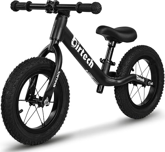 Birtech 12" Balance Bike for Boys and Girls 2-5 Year Old, Kids No Pedal Walking Bike with Inflatable Rubber Tires and Adjustable Seat, Training Bike Indoor Outdoor, Gift for Toddlers