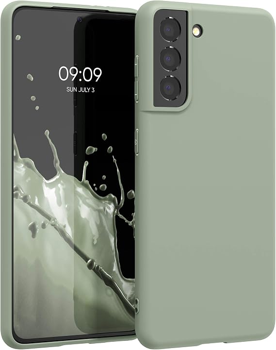 kwmobile Case Compatible with Samsung Galaxy S21 Case - Soft Slim Protective TPU Silicone Cover - Gray Green
