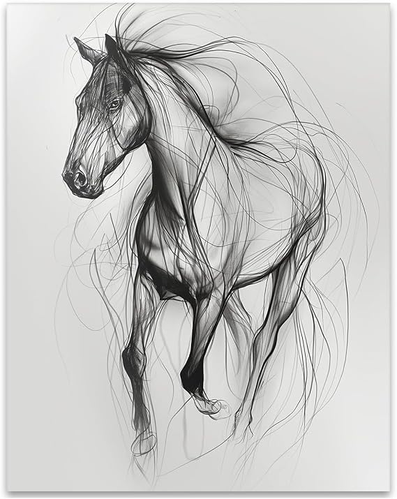 Line Art Wild Horse 11x14 Unframed Abstract Horse Illustration Poster Modern Equestrian Wall Art, Minimalist Animal Sketch, Elegant Farmhouse or Ranch Decor