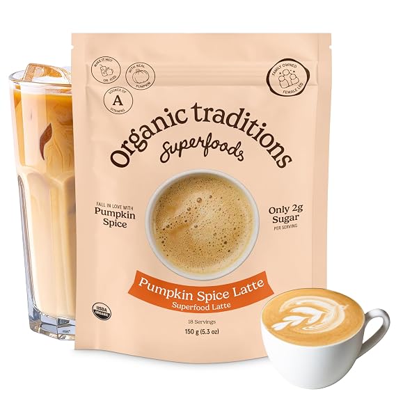 Organic Traditions Pumpkin Spice Latte, Pumpkin Spice Coffee Mix, 5.3oz