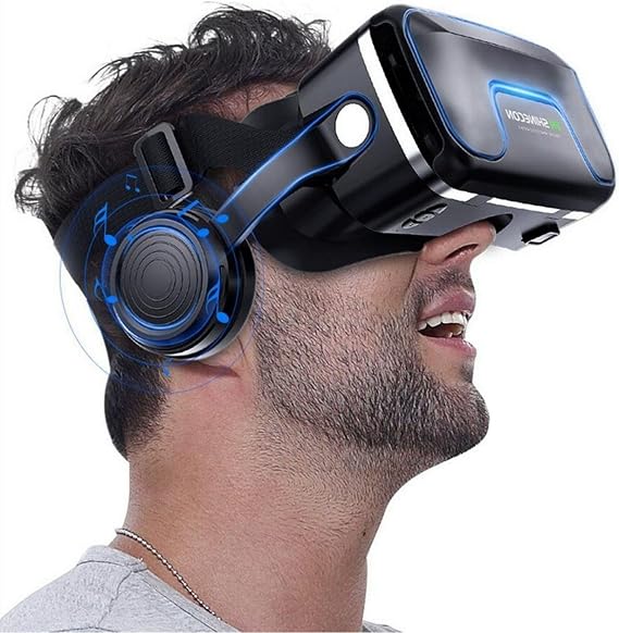 VR Headset, 3D VR Virtual Reality Headset Glasses Goggles w/Headphones for iPhone Android Smartphones, Universal VR Set Glasses Goggle Casque Bundle for Kid Adult Play 3D Video Game Movie