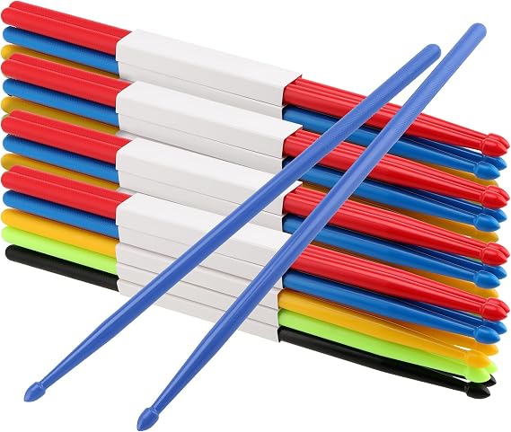 MUKCHAP 20 Pairs 5A Nylon Drumsticks, 5 Colors Non Slip Plastic Drum Stick for Musical Instrument Percussion
