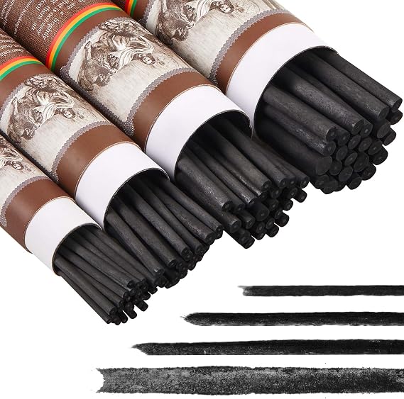 Gueevin 100 Pcs Soft Willow Charcoal Sticks Drawing,2-4mm,4-5mm,5-7mm,7-9mm