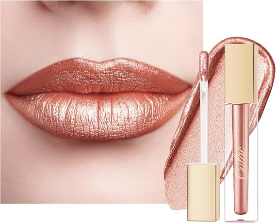Oulac Peach Diamond Lip Gloss - Metallic Nude Liquid Lip Stain, Long Lasting Lipstick for Women, also for Eyeshadow, Glitter Finish, Waterproof, No Transfer, Full Coverage, Vegan, 4.5ml, MD06