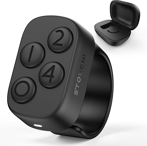 Stouchi Anki Remote Control Ring – Bluetooth Finger Controller for Anki, No Setup No Remapping, 140H Charging Case, Compatible with Windows, Mac, iPad, iOS & Android