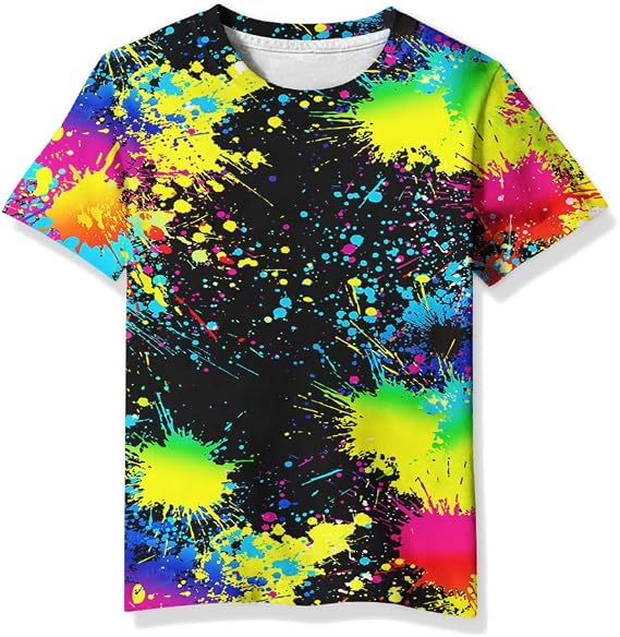Boys Girls Shirts Short Sleeve 3D Print Graphic Funny Colorful Summer Tee Shirts for Kids 6-16 Years