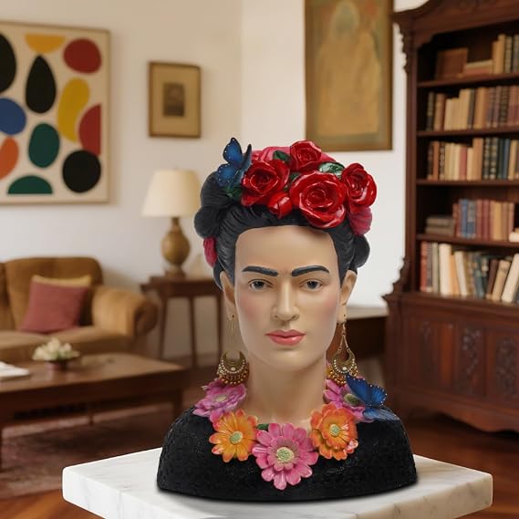 DiliComing Frida Sculpture Bust Statue - Resin Mexican Woman Head Sculpture Decor Frida Home Decore Statues for Home Decor Living Room Decorations Kahlo Gifts for Women 12 x 8 x 15.5 Inch