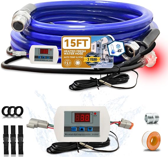 Cupohus Heated RV Water Hose 15FT,-45F Freeze Protection Smart Thermostat