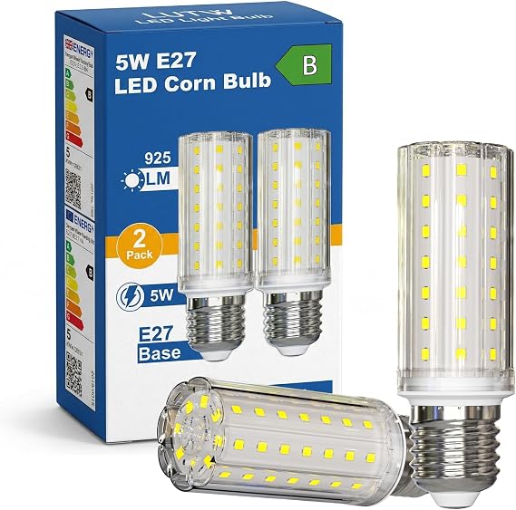 E27 Screw Bulb, 5W 925LM, Energy Class B, Cool White 6000K, 2 Pack [Energy Class B]