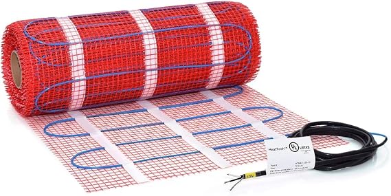 7.5 sqft HeatTech 120V Electric Radiant Floor Heating Mat for Tile, Stone, in Floor Heating - Ceramic Tile Bathroom Floor Heating - Heated Floor Mat with Self-Adhesive Backing Mesh