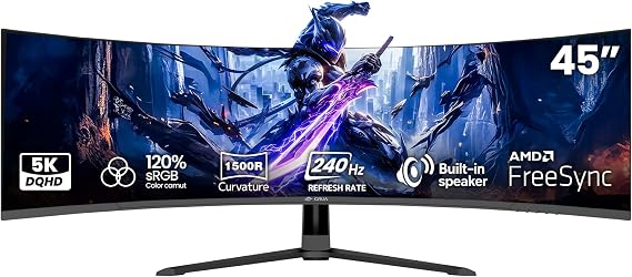 CRUA 45" DQHD 240Hz Ultrawide Curved Gaming Monitor, 1500R, FreeSync, Black
