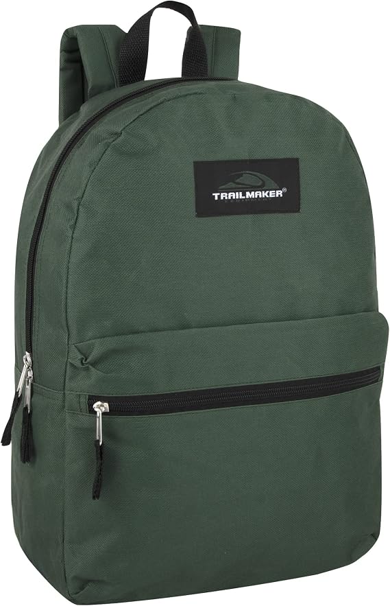 Trail maker Classic Vintage Backpack for Adults and Kids with Adjustable Padded Shoulder Straps | School Bookbags for Girls, Boys (Olive Green)