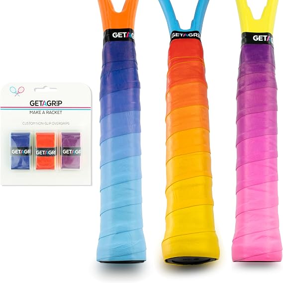 GET A GRIP - Custom Tennis Racket Grip Tape - Anti-Slip/Quick-Drying Tennis Overgrips - Precut Badminton Racket Grip with Finishing Tape - Squash Racket Grip Tapes