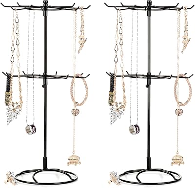 Wnvivi 2Pcs 2 Tier Rotating Necklace Holder Jewelry Tree Bracelet Stand Display Organizer For Necklaces, Bracelets, Earrings, Rings