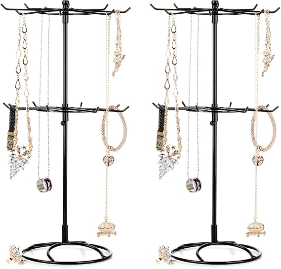 Wnvivi 2Pcs 2 Tier Rotating Necklace Holder Jewelry Tree Bracelet Stand Display Organizer For Necklaces, Bracelets, Earrings, Rings