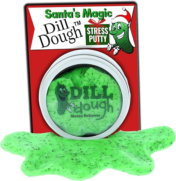 Santa's Magic Dill Dough Stress Putty for Adults - Pickle Santa Claus Christmas Edition - Neon Green Glow-in-the-Dark Therapy Putty with Real Dill