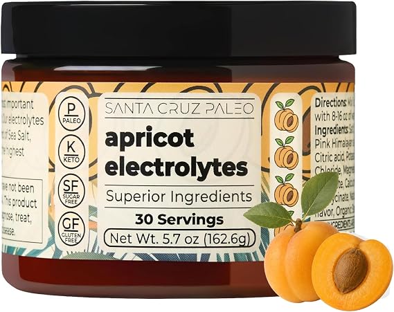Santa Cruz Paleo Electrolyte Powder, Apricot Flavor, Sugar Free Hydration Drink Mix with Himalayan Pink Salt, Sea Salt, Magnesium Glycinate, Potassium Chloride, Sweetened with Stevia, 30 Servings