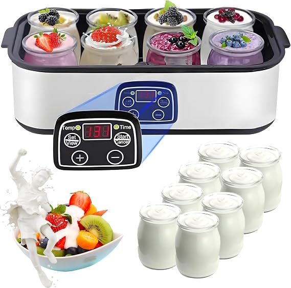 Ultimate Yogurt Maker, 1400ml Automatic Yoghurt Maker Machine with 8 Pcs Glass Jars, Adjustable Temperature and Time Control, Probiotic Yogurt Makers for Kitchen Home