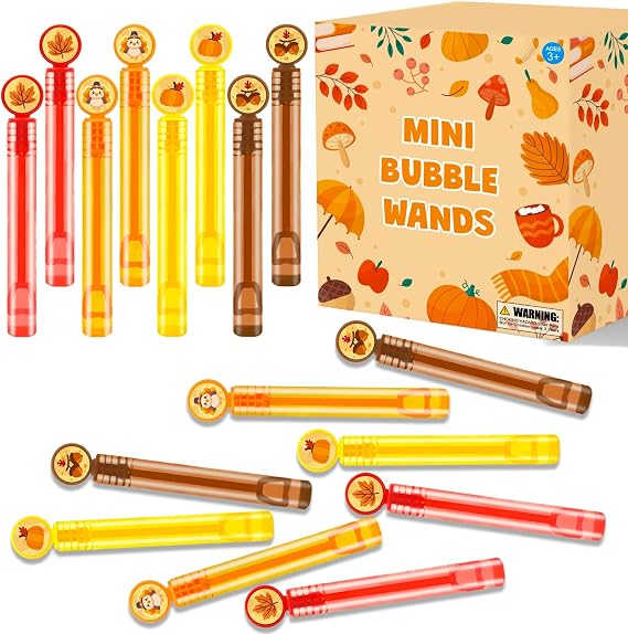 Bulk Fall Toys Gifts for Toddlers 64 Pack, Autumn Mini Bubble Wands Party Favor Supplies Bulk for Kids, Thanksgiving Goodie Treat Candy Bag Stuffers Fillers, Friendsgiving Class Prize Game Accessories