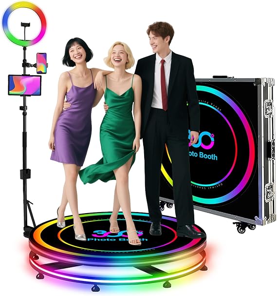 360 Photo Booth Machine,Automatic Slow Motion 360 Spin Camera Video Booth on APP Control,Logo Custom,RGB Light,with Flight Case (39.4inch(100cm))
