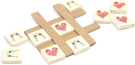 IVEI Wooden Couple Tic-Tac-Toe Fridge Magnet - Heart & Glass Print - Unique Gift for Your Loved Ones, Spouse - Anniversary-Wedding-ValentineaTMs Gift - Hand Made Noughts and Crosses Game Magnets