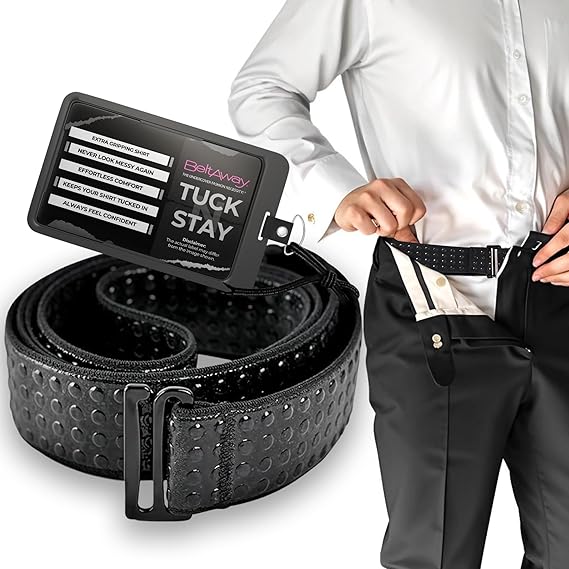 BELTAWAY Shirt Stay Belt for Men, Tucker that Keeps Shirt Tucked In All Day | Dual Grip Elastic Shirt Tucker with Hook and Loop, One Size for Work Uniform, Office and Casual