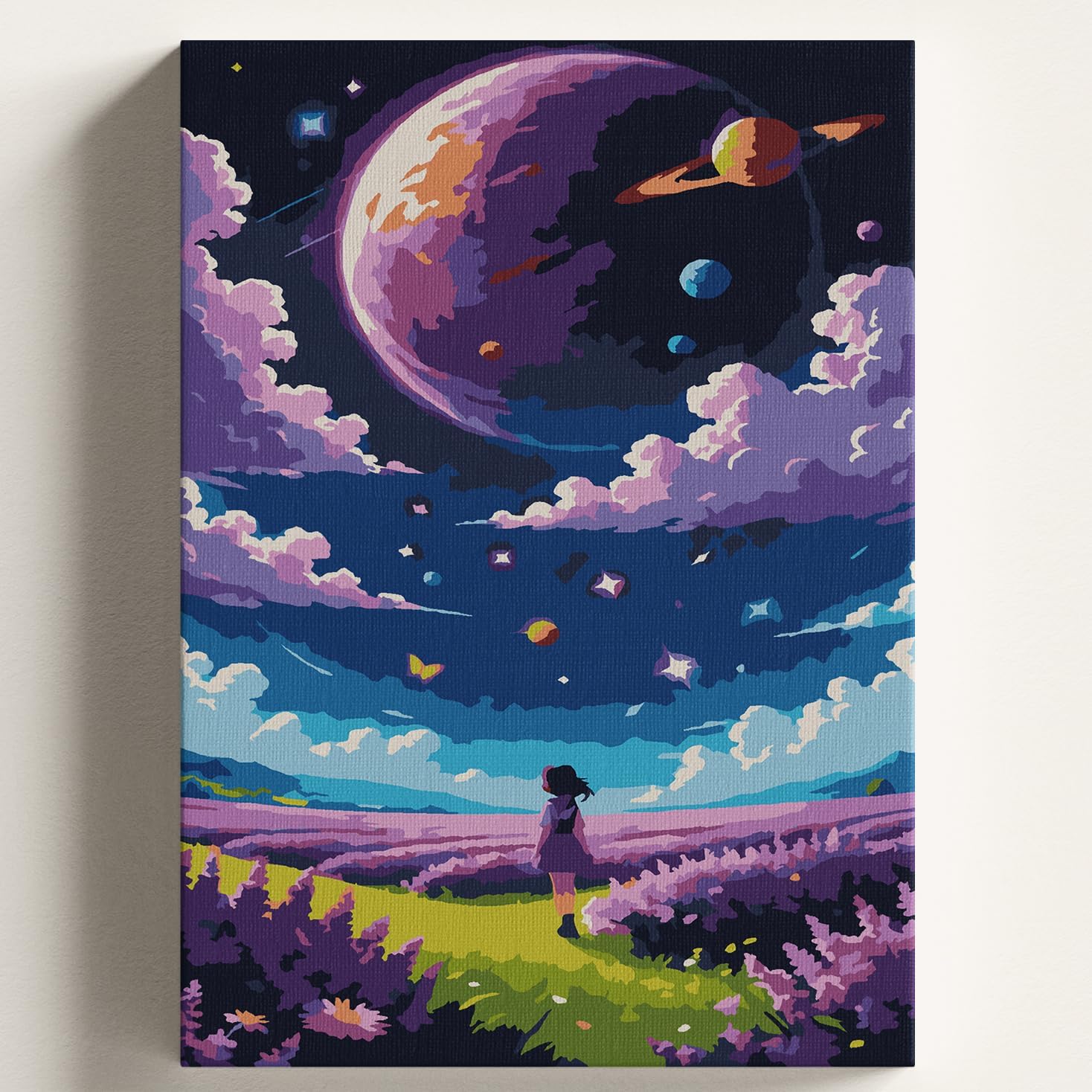 Sayılarla Boyama Tuval Hobi Seti UZAY GÖKYÜZÜ Temalı Fırça ve Boya Dahil Set Çıtalı 40x50 CM Kendin Yap Sayılarla Tuval Boya Kiti KASNAKLI