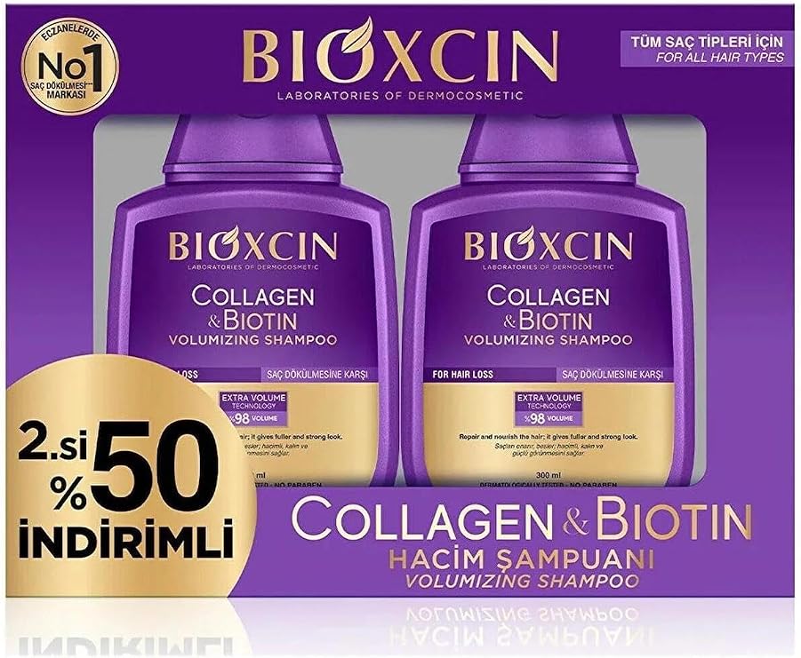 Bioxcin Collagen & Biotin Hacim Şampuanı, 300 ml, 2.si%50 İndirimli, Tüm Saç Tipleri İçin