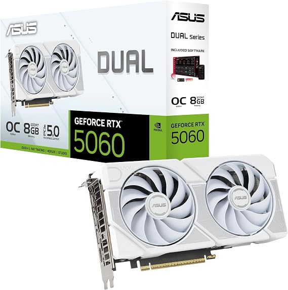 ASUS Dual GeForce RTX 5060 White Edition 8GB GDDR7 Video Card DUAL-RTX5060-O8G-WHITE