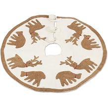 NOVICA Wool Felt Tree Skirt Handcrafted with Tan Reindeer from India Ivory Holiday Decor Ornaments Skirts Christmas 'Reindeer Carnival'
