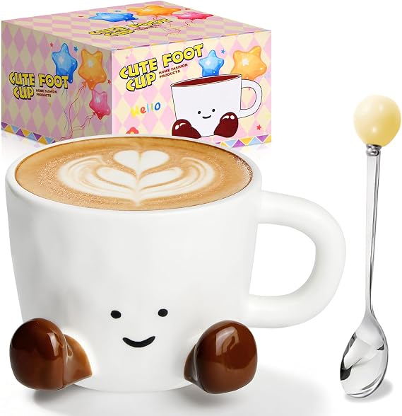 Cute Coffee Mug with Feet, Funny Ceramic Tea Cup 325ml