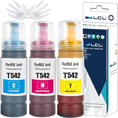 LCL Compatible Ink Refill Bottles Replacement for 542 T542 Ink Compatible with Ecotank ET-5150 ET-5170 ET-5180 ET-5850 ET-5800 ET-5880 ET-16600 ET-16650 ST-C8000 ST-C8090 PrintersCyan Magenta Yellow