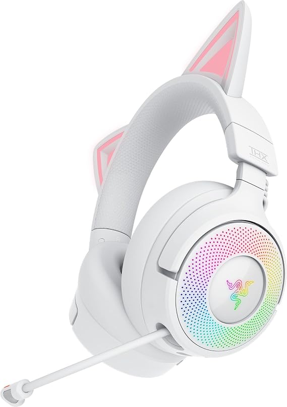 Razer Kraken Kitty V3 Pro - RGB Kitty kablosuz oyun kulaklığı - akış için reaktif kedi kulakları Kulaklık - Triforce 40 mm Sürücü - Hyperspeed Kablosuz ve Bluetooth - THX Spatial Audio | Beyaz