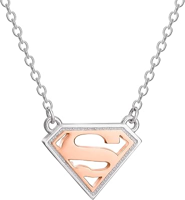 DC Comics Offically Licensed Jewelry for Women and Superman Superhero Logo Sterling Silver Pendant Necklace, 18” Chain
