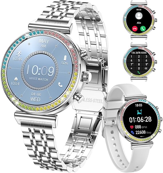 Fitness Smart Watch for Women, 1.27" HD Display, Bluetooth Calls, Waterproof Sports Women's Smartwatch, Heart Rate Monitor, Pedometer Compatible with Android & iOS (Full Silver)