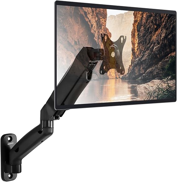 Mount-It! Monitor Wall Mount Arm, Full-Motion Gas Spring, Fits 1332 Screens up to 14.3 lbs, VESA 75x75 & 100x100, Tilt Swivel Rotate, Single-Stud Wall Mounted Computer Monitor Arm, RV Compatible