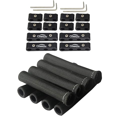 LEDAUT Black 8Cyl Spark Plug Heat Shield Protector and 12pc Engine Spark Plug Wire Separator Insulating Fire Sleeve with Divider Suit for 8mm 9mm 10mm