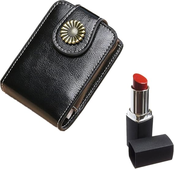 PU Leather Lipstick Case,Lipstick Organizer with Mirror,Lipstick Holder for Purse,Protable Travel Mini Makeup Bag for Lip Gloss, Lip Balm, Essential Oil (Black)