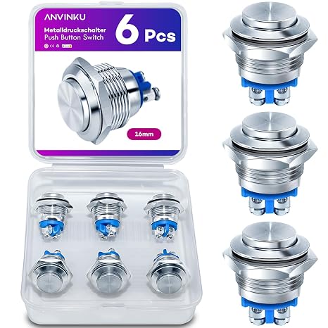 Push Button 6 Pieces 16 mm Button Waterproof Push Button Switch