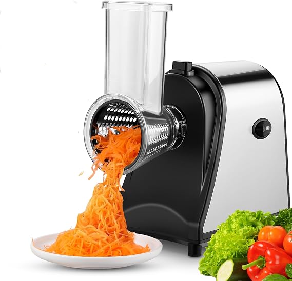 250W Electric Slicer/Shredde for Block Cheese, 5 In 1 Professional Electric Cheese Grater for Veggies, Salad Maker, Shredded Carrot, Zucchini, Cheese Grater Electric
