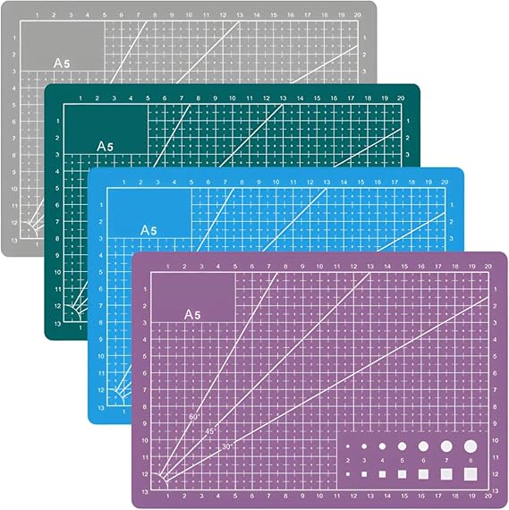 4-Pack Self-Healing Pvc Cutting Mats, A5 Size, Grid Line Crafting Pads, 5.9 X 8.7 Inches, Non-Slip, Multiple Colors