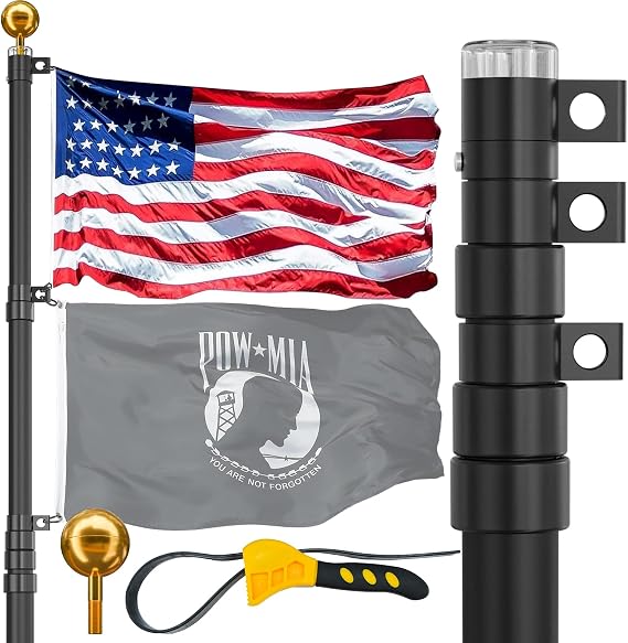 20FT Telescoping Flag Pole for Outside House,Extra Thick Telescopic Flagpole with USA Flag & Complete Hardware,Residential,Commercial | Great for Patriotic Displays & Gift Giving(Black)